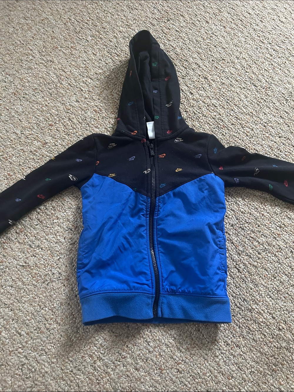 Nike Kids Black Hooded Zip Jacket with Bright Blue Body